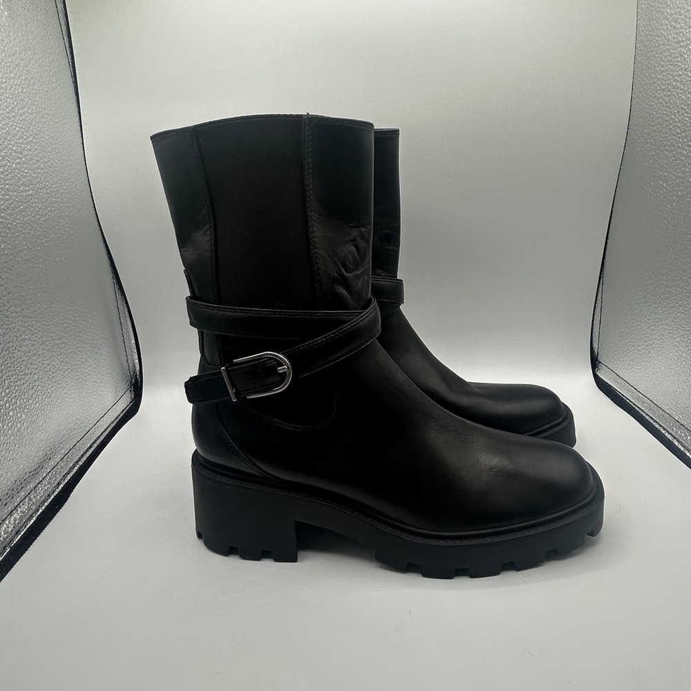 Franco Sarto Emerson Black Leather Lug Sole Moto Ankle Boots Womens 8M A-EMERSON - Picture 4 of 12